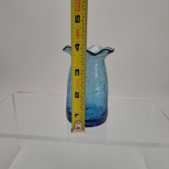 Pilgrim Blue Crackle Glass Pitcher Clear Ribbed Applied Handle - Picture 5 of 7